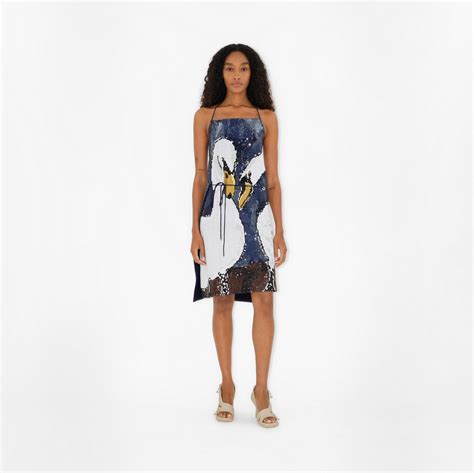 Swan Sequinned Silk Dress in Dark navy 